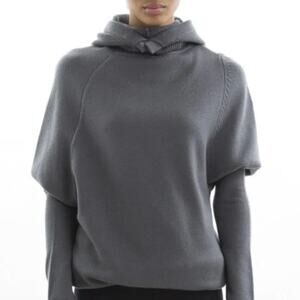 NFP Studio N01 Gray Hooded Merino Wool Long Sleeve Pullover Sweater